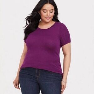 Torrid Pointelle Berry Magenta Short Sleeve Sweater Knit Top Sz 1 1x 16/18
